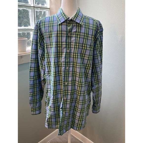 Tommy Bahamas Mens L Cubanita Starlight Green/blue Checkered Button Down Shirt - Picture 2 of 14
